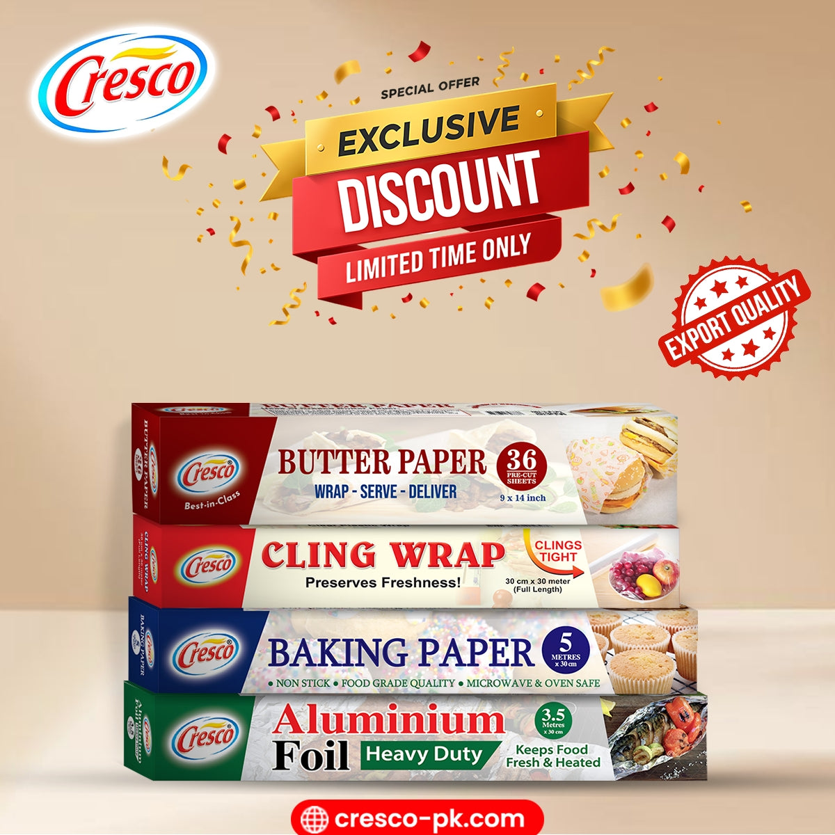 CRESCO CLING WRAP, BAKING PAPER , BUTTER PAPER & ALUMINIUM FOIL